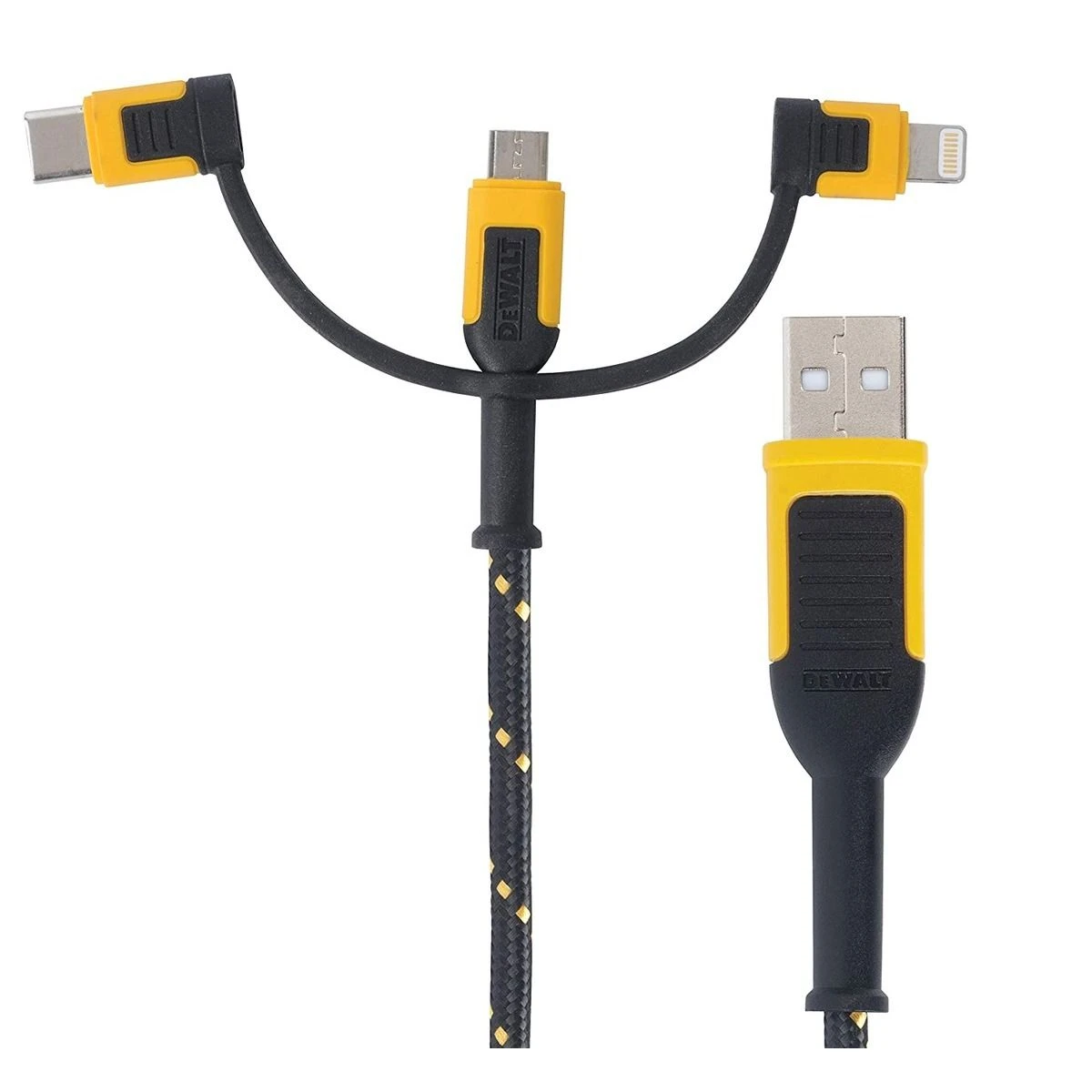 DEWALT 3-in-1 Cable for Lightning, USB-C and Micro-USB, 131 1356 DW2 3 DEWALT 3-in-1 Cable for Lightning, USB-C and Micro-USB, 131 1356 DW2