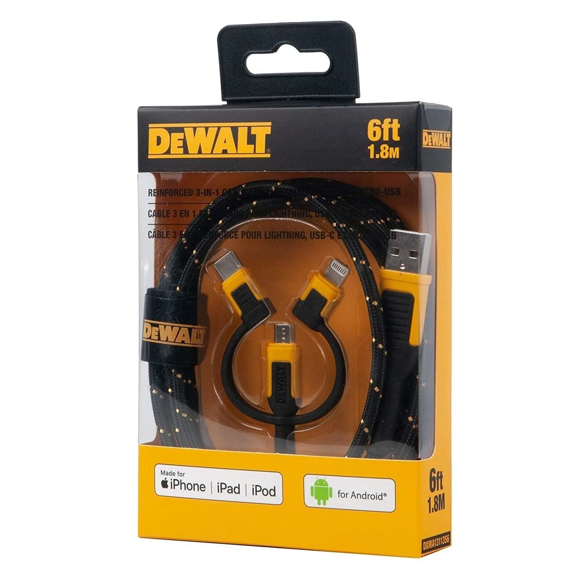 DEWALT 3-in-1 Cable for Lightning, USB-C and Micro-USB, 131 1356 DW2 4 DEWALT 3-in-1 Cable for Lightning, USB-C and Micro-USB, 131 1356 DW2 - Image 2