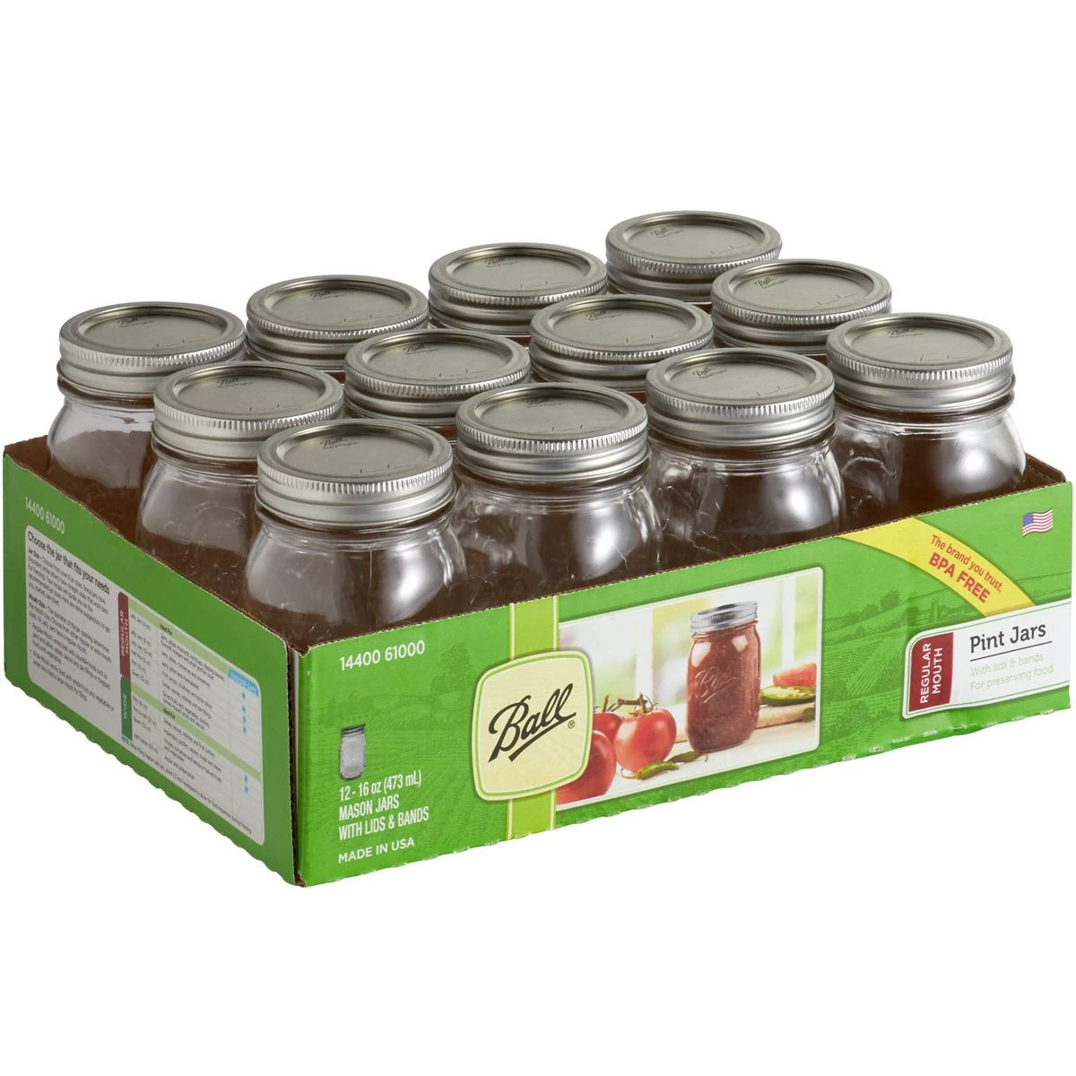 Ball Regular Mouth Pint Mason Jar with Lids and Bands, Pint, 12-Pack, 61000, 16 OZ 3 Ball Regular Mouth Pint Mason Jar with Lids and Bands, Pint, 12-Pack, 61000, 16 OZ