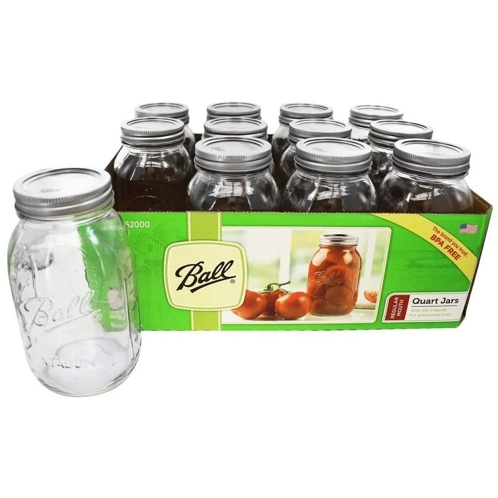 Ball Regular Mouth Pint Mason Jar with Lids and Bands, Quart, 12-Pack, 62000, 32 OZ 3 Ball Regular Mouth Pint Mason Jar with Lids and Bands, Quart, 12-Pack, 62000, 32 OZ