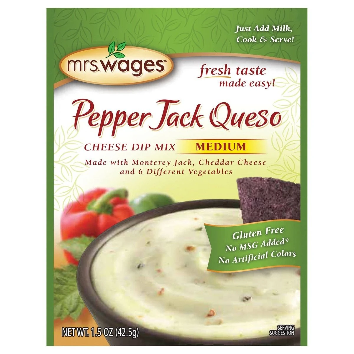 Mrs. Wages Pepper Jack Queso Cheese Dip Mix Medium, W408-H7425, 1.5 OZ 3 Mrs. Wages Pepper Jack Queso Cheese Dip Mix Medium, W408-H7425, 1.5 OZ