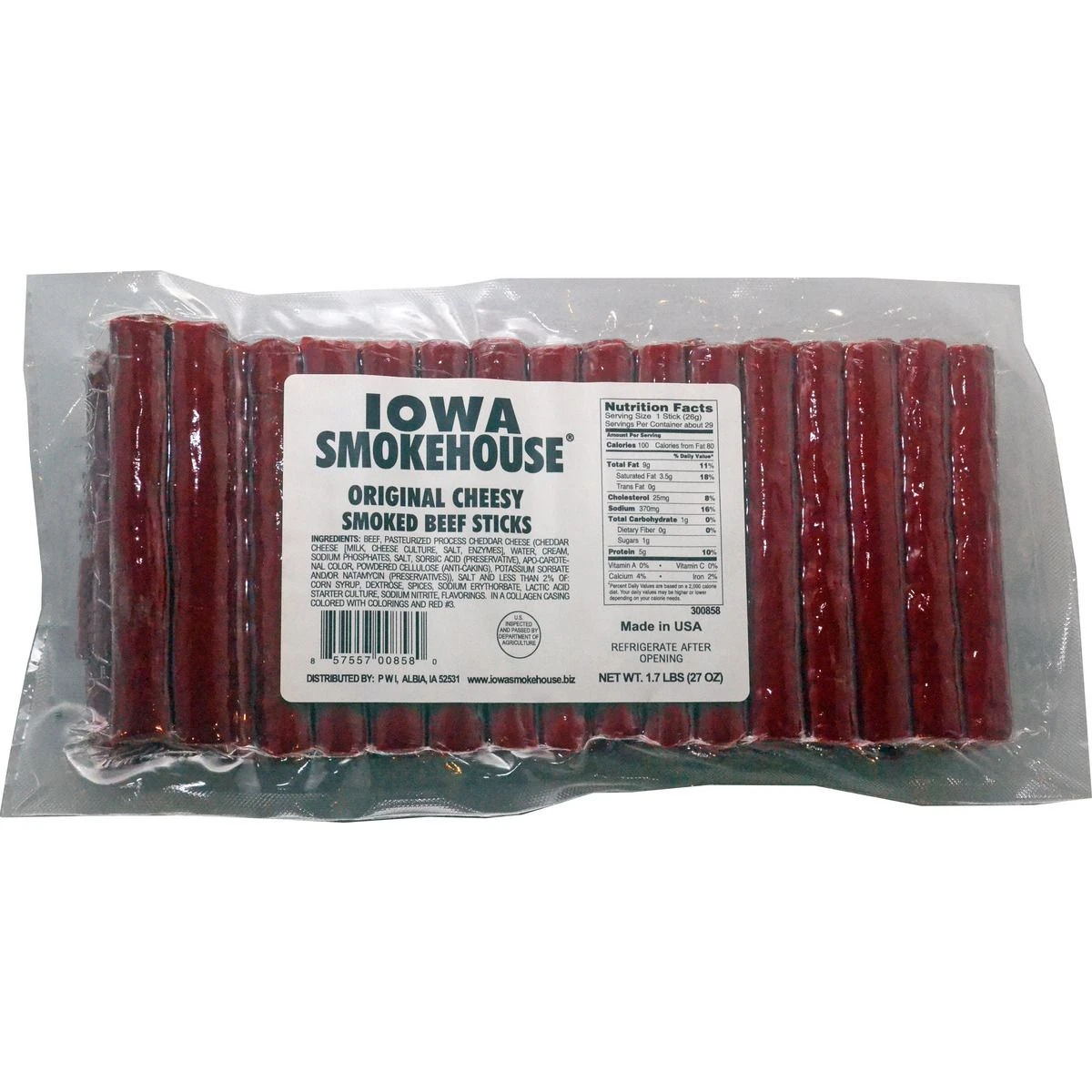 Iowa Smokehouse Smoked Beef Sticks Cheesy Original, IS-SBS27CO, 27 OZ 3 Iowa Smokehouse Smoked Beef Sticks Cheesy Original, IS-SBS27CO, 27 OZ
